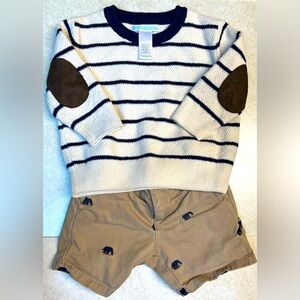 Janie and Jack Island Trek Sweater and Embroidered Shorts Outfit Size 6-12 Mo